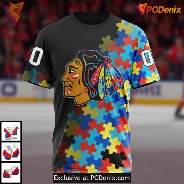 Personalized Blackhawks All Over Print Hoodie Autism Awareness Quote Design NHL - 2