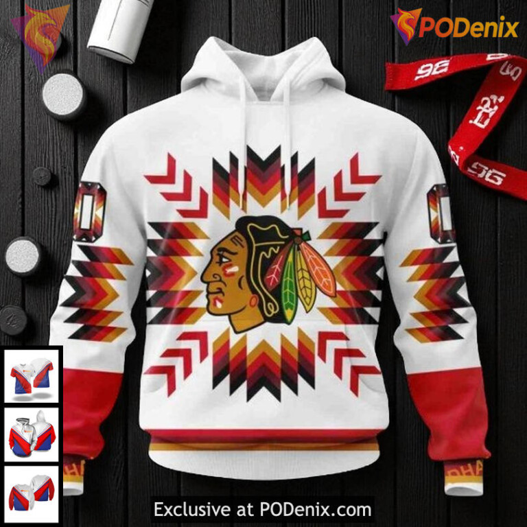 Personalized Blackhawks All Over Print Hoodie, Custom NHL Retro Native Design