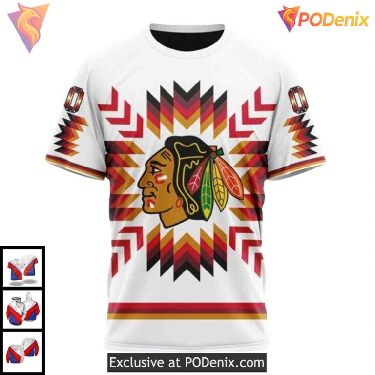 Personalized Blackhawks All Over Print Hoodie, Custom NHL Retro Native Design - 2