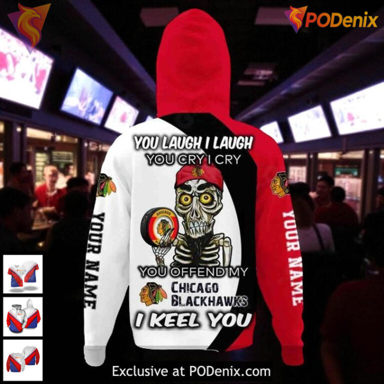 Personalized Blackhawks All Over Print Hoodie, Funny Quote Skeleton Design - 2