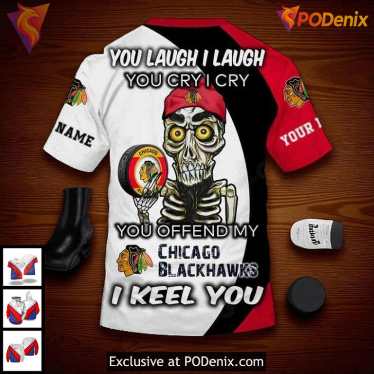 Personalized Blackhawks All Over Print Hoodie, Funny Quote Skeleton Design - 3