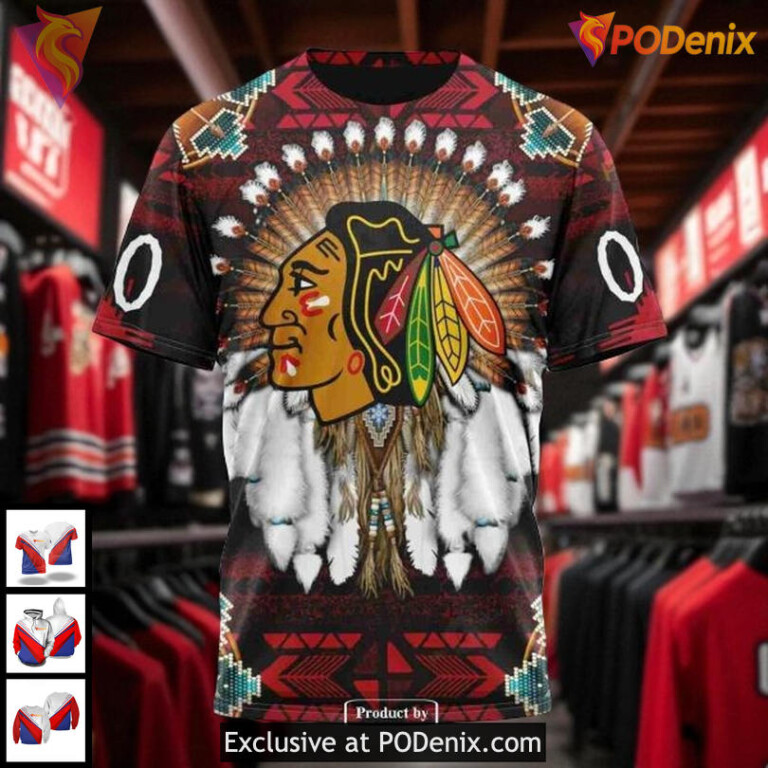 Personalized Blackhawks All Over Print Hoodie Native Tribal NHL Design - 2