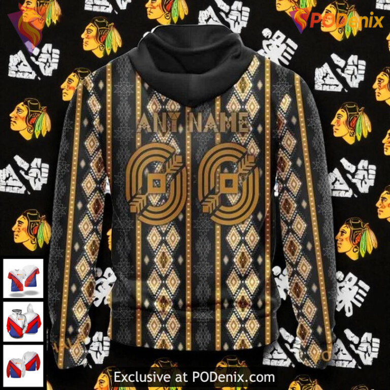 Personalized Blackhawks All Over Print Hoodie NHL Skull Native Warrior Design - 1