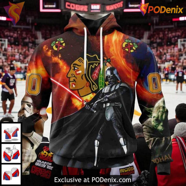 Personalized Blackhawks All Over Print Hoodie, Star Wars Design With Force