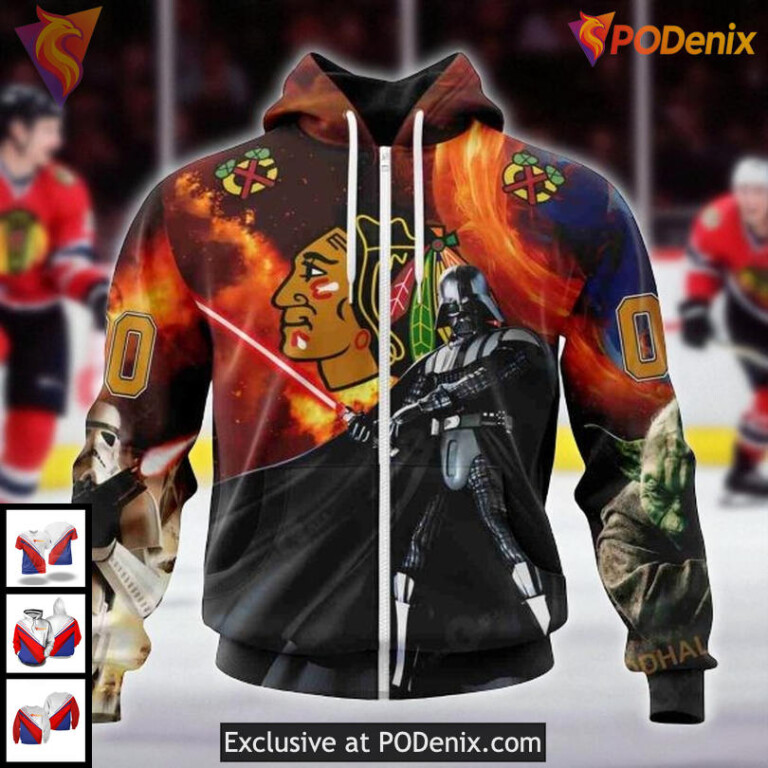 Personalized Blackhawks All Over Print Hoodie, Star Wars Design With Force - 1