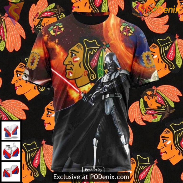 Personalized Blackhawks All Over Print Hoodie, Star Wars Design With Force - 3