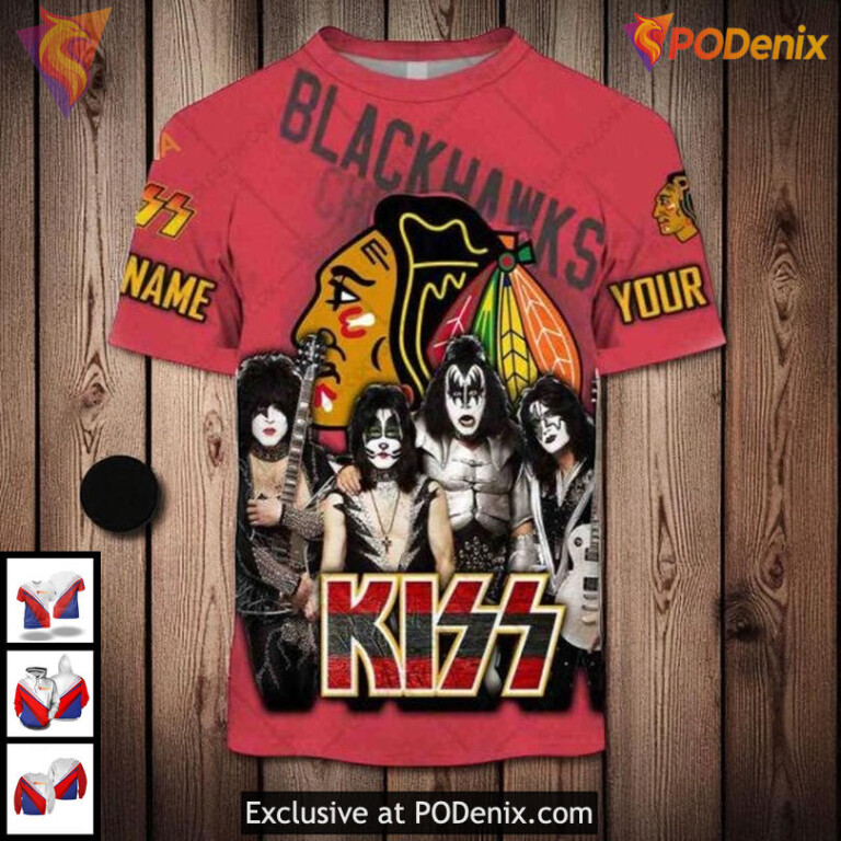 Personalized Blackhawks All Over Print Hoodie With KISS Band Tribute NHL Style - 1