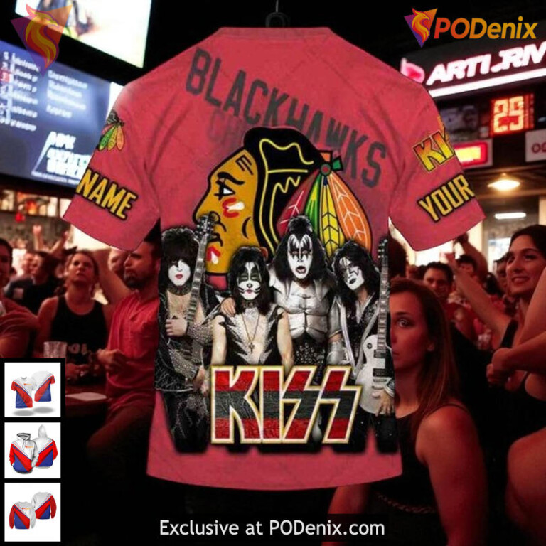 Personalized Blackhawks All Over Print Hoodie With KISS Band Tribute NHL Style - 3