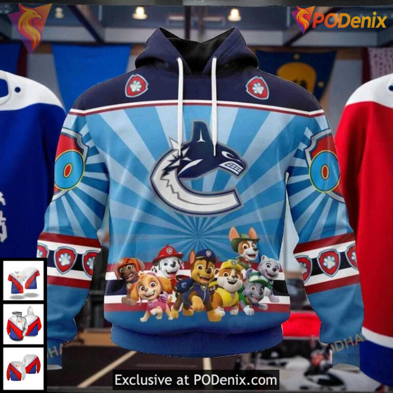 Personalized Canucks All Over Print Hoodie, NHL Vancouver Canucks 3D Hoodie Paw Patrol