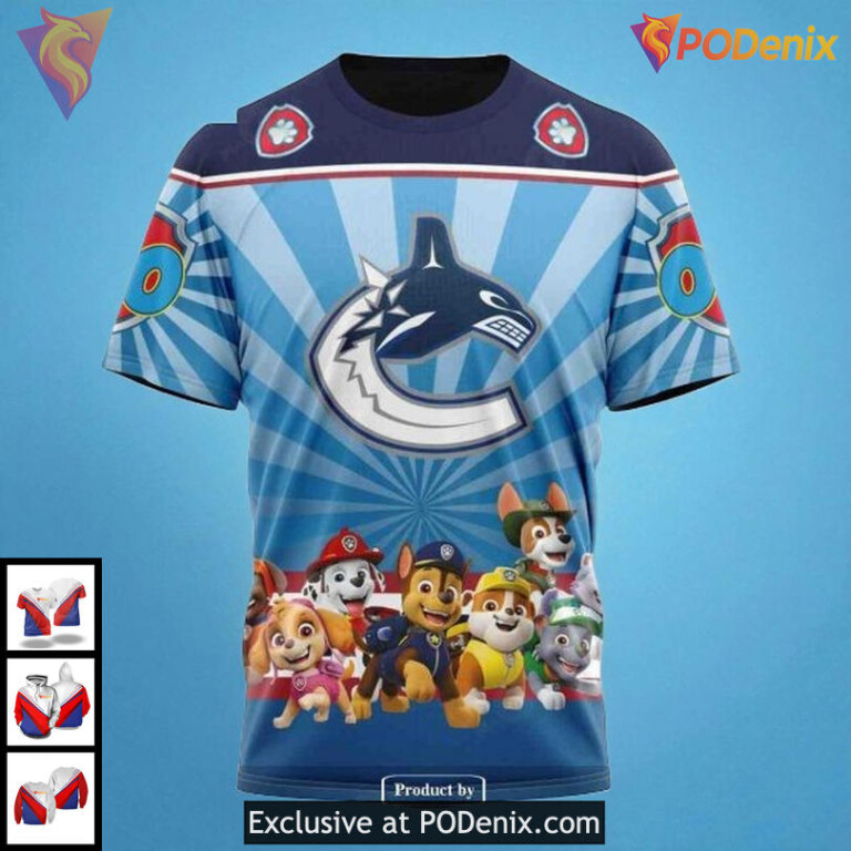 Personalized Canucks All Over Print Hoodie, NHL Vancouver Canucks 3D Hoodie Paw Patrol - 2