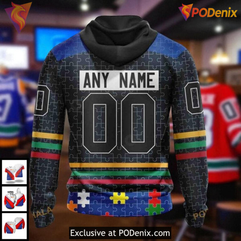 Personalized Canucks All Over Print Hoodie, Vancouver Canucks Hoodie 3D Autism Puzzle Design - 1