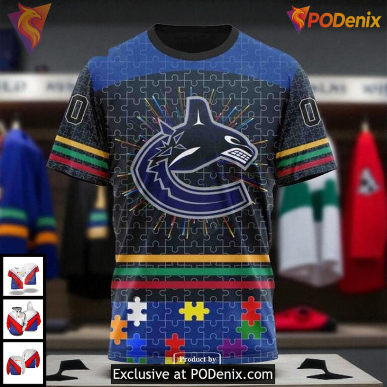 Personalized Canucks All Over Print Hoodie, Vancouver Canucks Hoodie 3D Autism Puzzle Design - 2