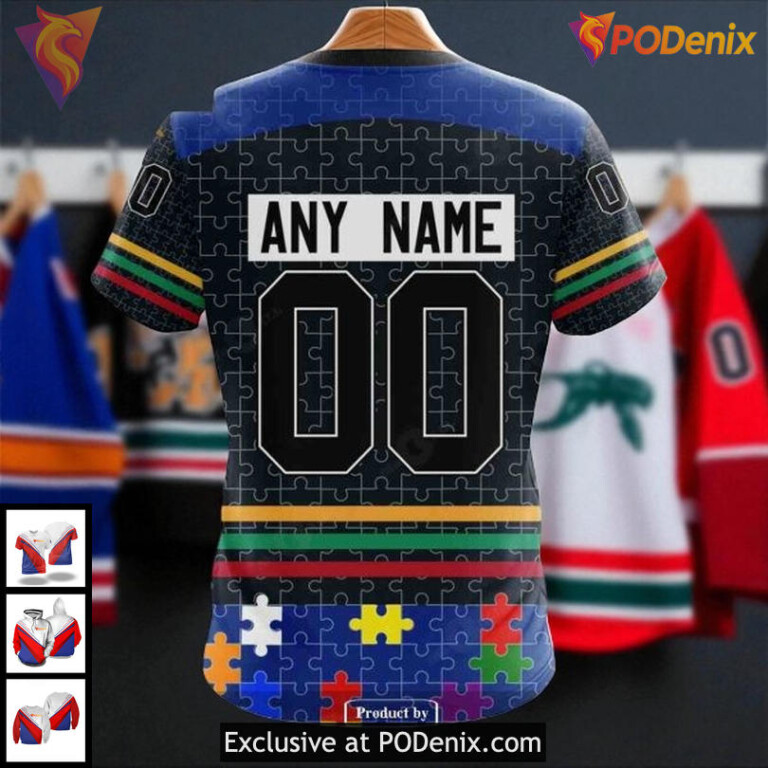 Personalized Canucks All Over Print Hoodie, Vancouver Canucks Hoodie 3D Autism Puzzle Design - 3