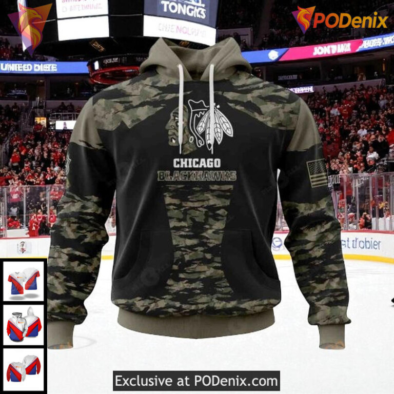 Personalized Chicago Blackhawks Hoodie Camo Military Style NHL All Over Print