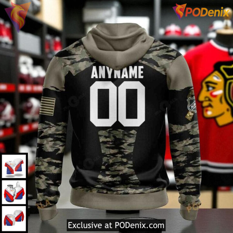 Personalized Chicago Blackhawks Hoodie Camo Military Style NHL All Over Print - 1