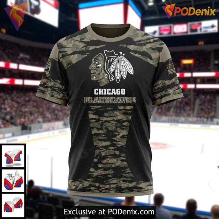 Personalized Chicago Blackhawks Hoodie Camo Military Style NHL All Over Print - 2