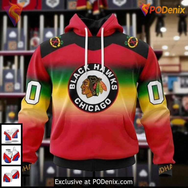Personalized Chicago Blackhawks Hoodie Retro Gradient Design NHL 3D Style