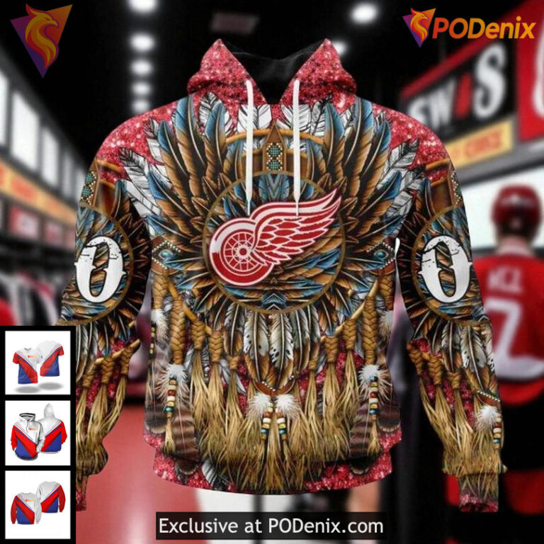 Personalized Detroit Red Wings Hoodie, Native Inspired NHL 3D Sweatshirt