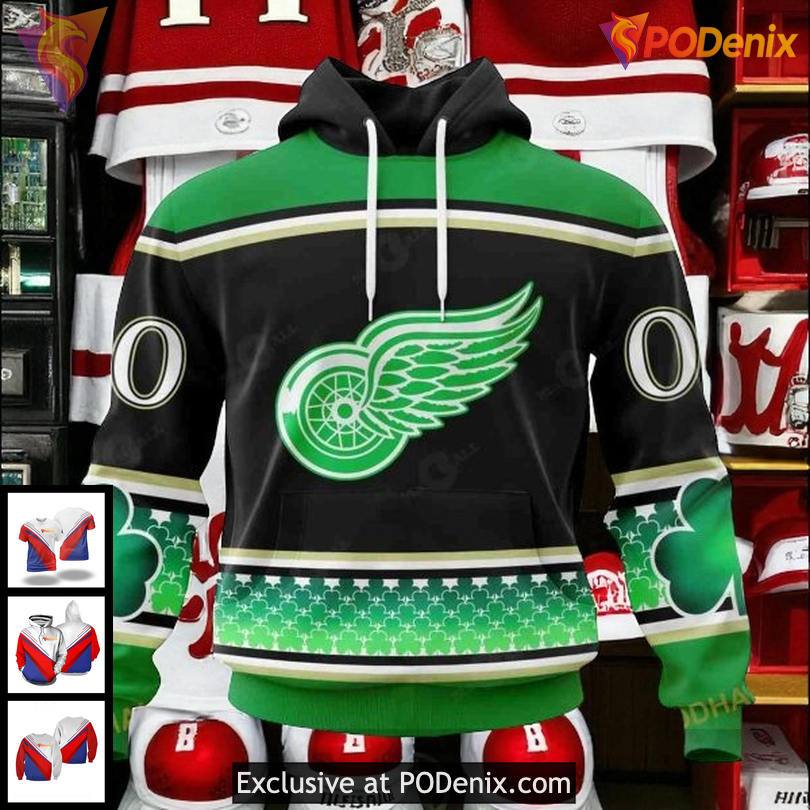 Personalized Detroit Red Wings Hoodie NHL Shamrock Design Holiday Edition