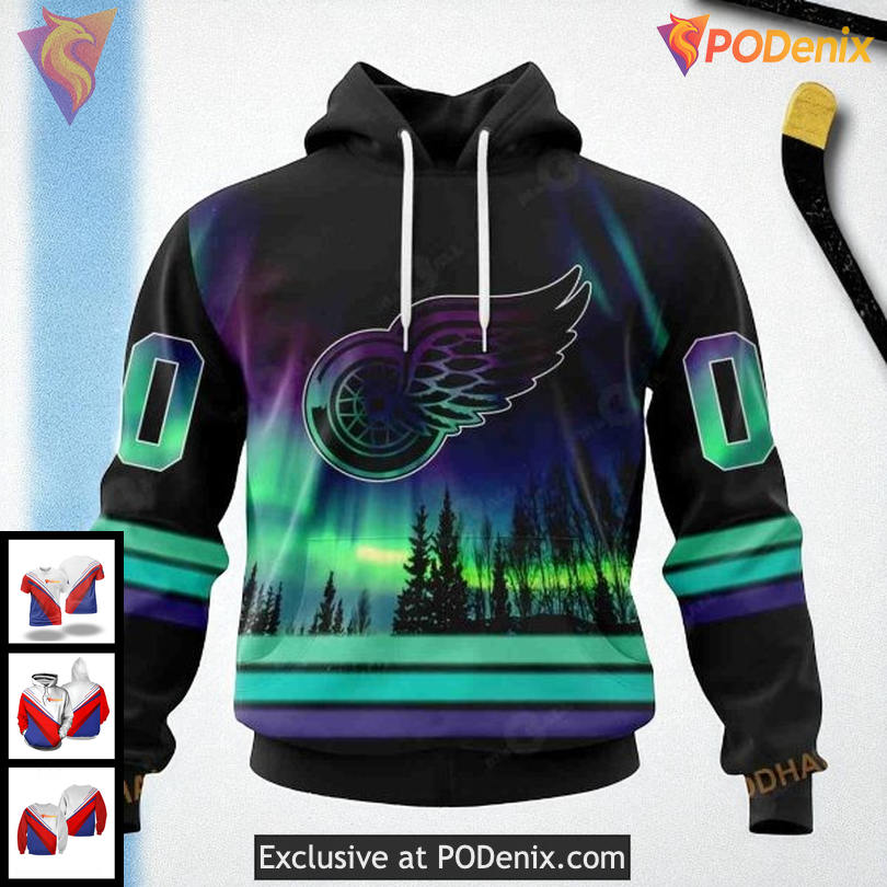 Personalized Detroit Red Wings Hoodie, Northern Lights Custom NHL 3D Design