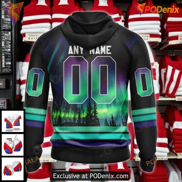 Personalized Detroit Red Wings Hoodie, Northern Lights Custom NHL 3D Design - 1