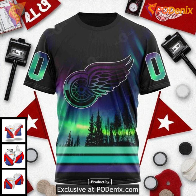 Personalized Detroit Red Wings Hoodie, Northern Lights Custom NHL 3D Design - 2
