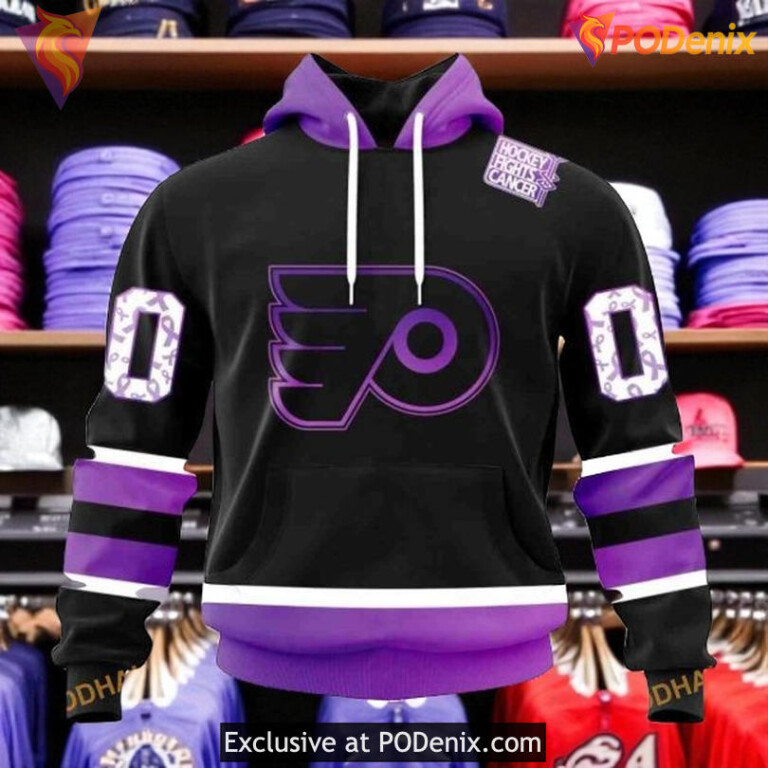 Personalized Flyers All Over Print Hoodie, Black Hockey Fight Cancer Style