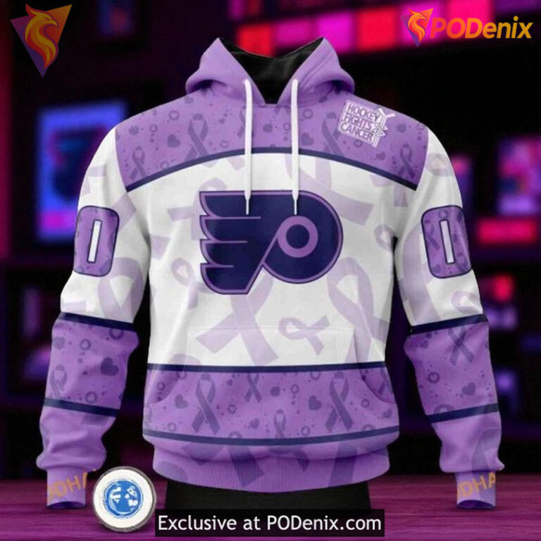 Personalized Flyers All Over Print Hoodie, Lavender Fight Cancer NHL Edition