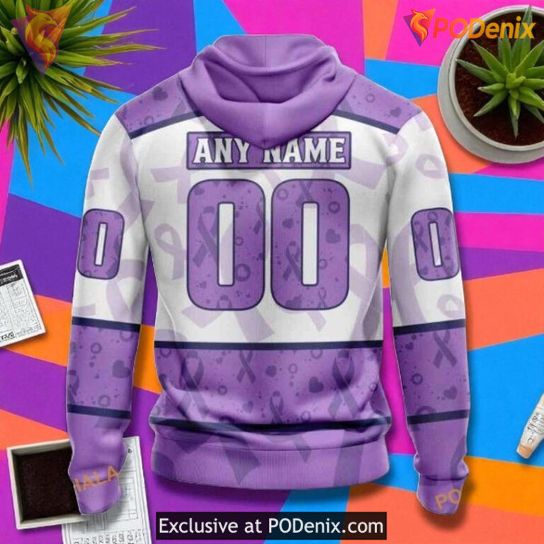 Personalized Flyers All Over Print Hoodie, Lavender Fight Cancer NHL Edition - 1