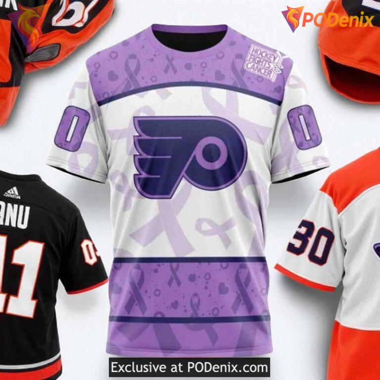 Personalized Flyers All Over Print Hoodie, Lavender Fight Cancer NHL Edition - 2