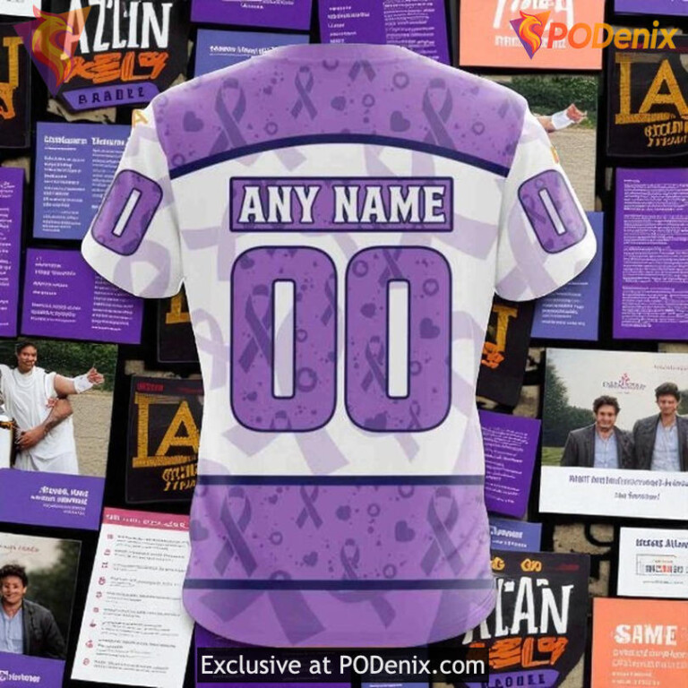 Personalized Flyers All Over Print Hoodie, Lavender Fight Cancer NHL Edition - 3
