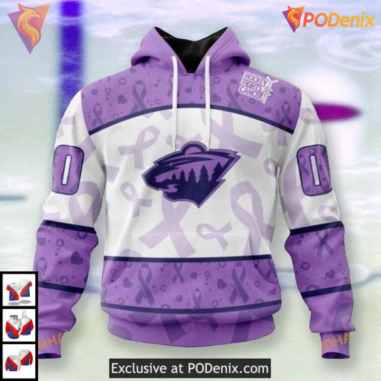 Personalized Lavender Cancer Awareness NHL Minnesota Wild Zip Up Hoodie