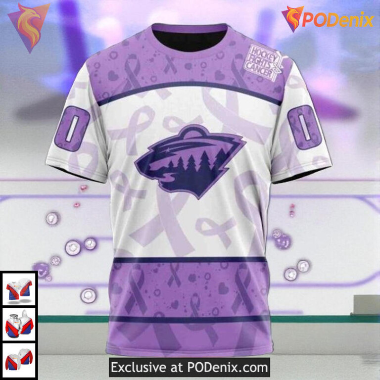 Personalized Lavender Cancer Awareness NHL Minnesota Wild Zip Up Hoodie - 2