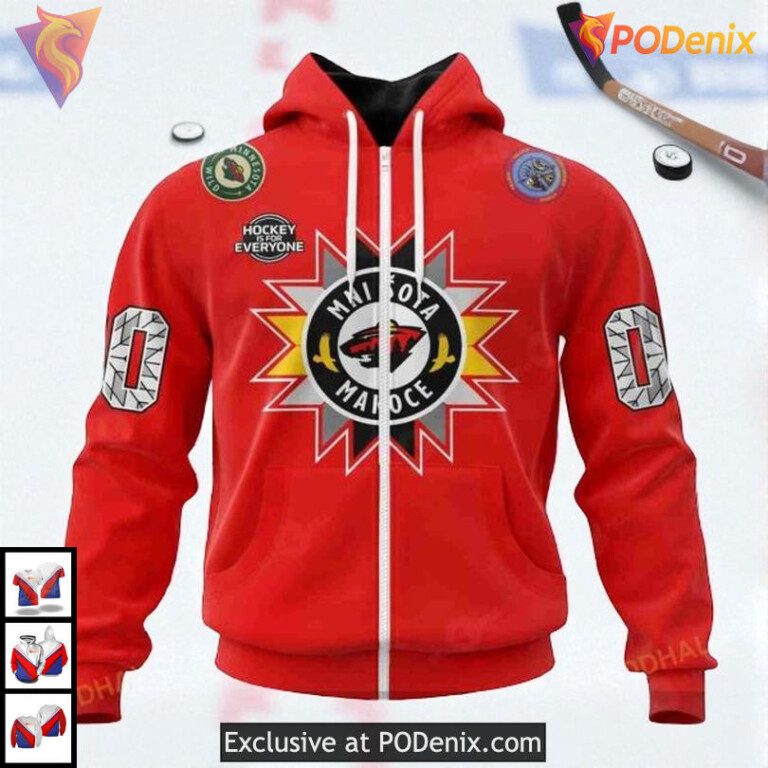 Personalized Native American Heritage NHL Custom Name Minnesota Wild Hoodie - 1