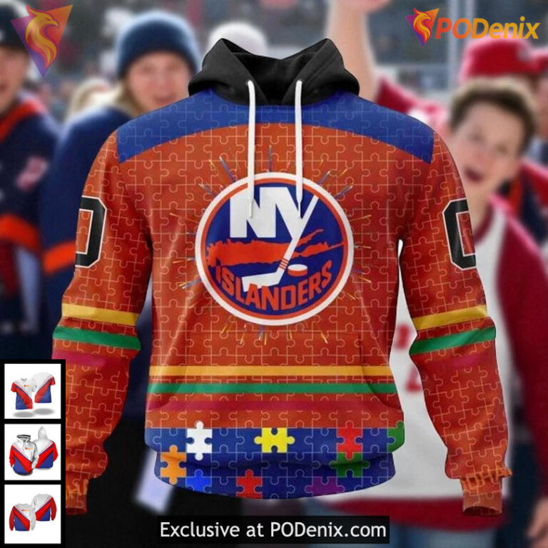 Personalized New York Islanders All Over Print Hoodie Fearless Against Autism