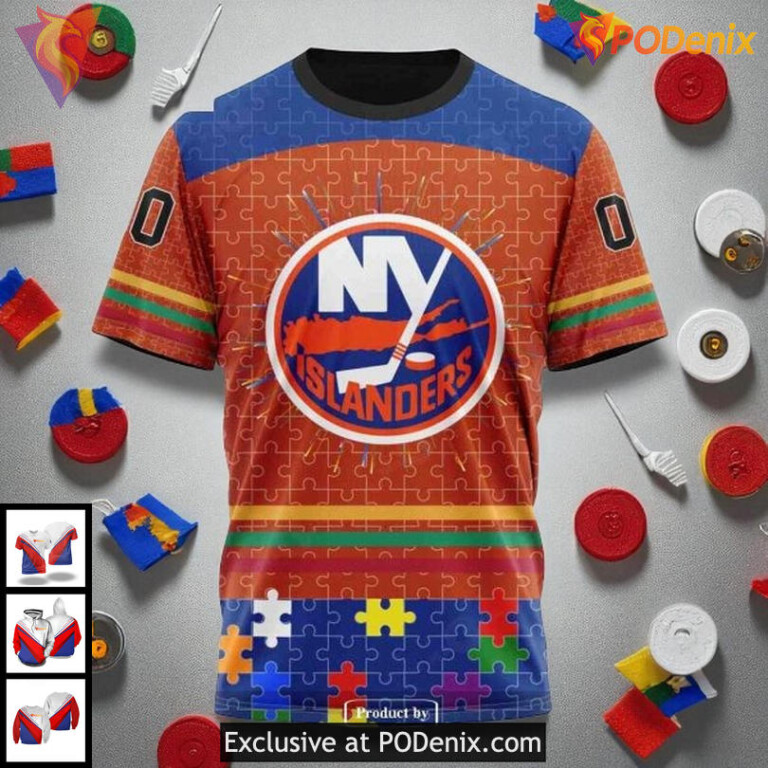 Personalized New York Islanders All Over Print Hoodie Fearless Against Autism - 2