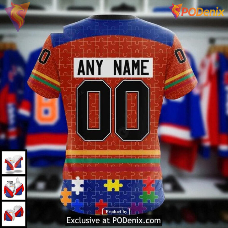 Personalized New York Islanders All Over Print Hoodie Fearless Against Autism - 3