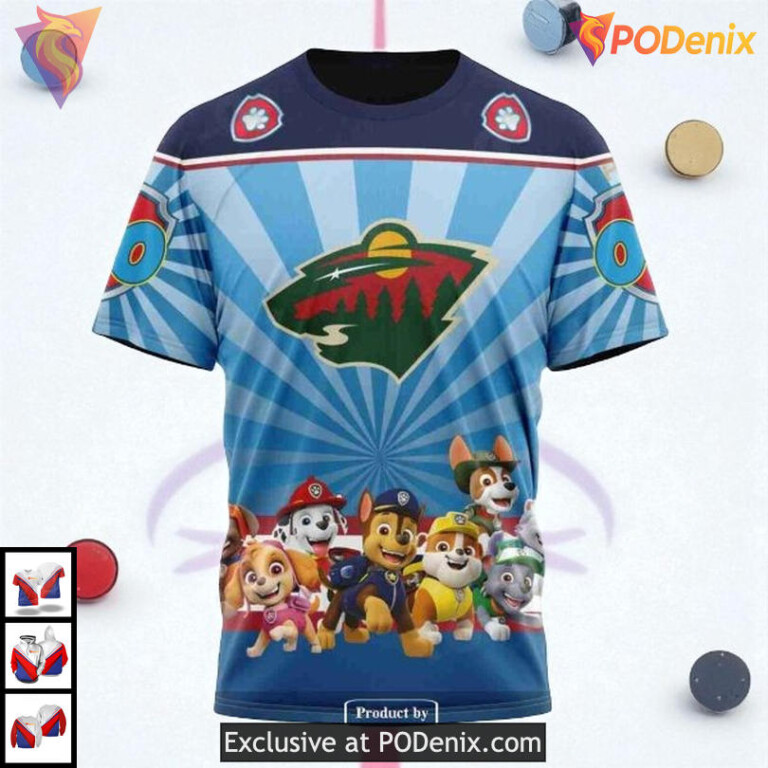 Personalized Paw Patrol Cartoon NHL Retro Minnesota Wild Hoodie 3D - 2