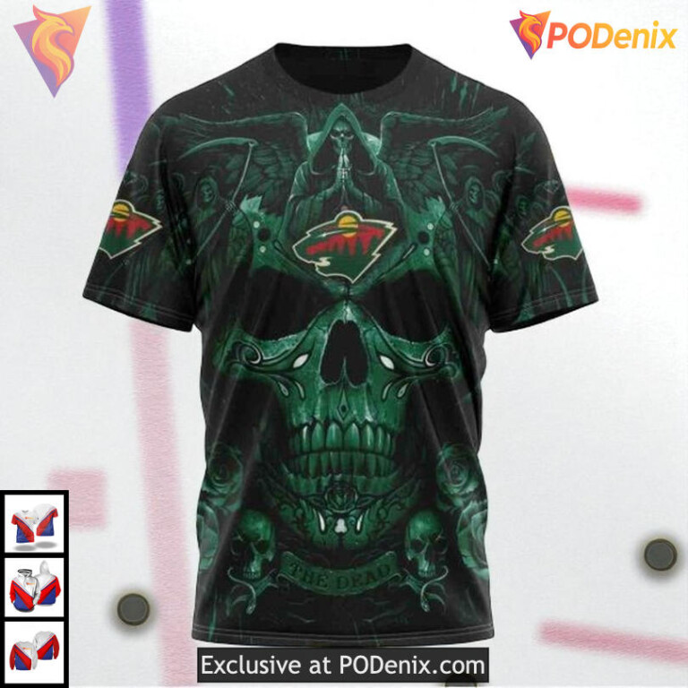 Personalized Skull Artwork Tribute NHL Minnesota Wild 3D Hoodie - 2