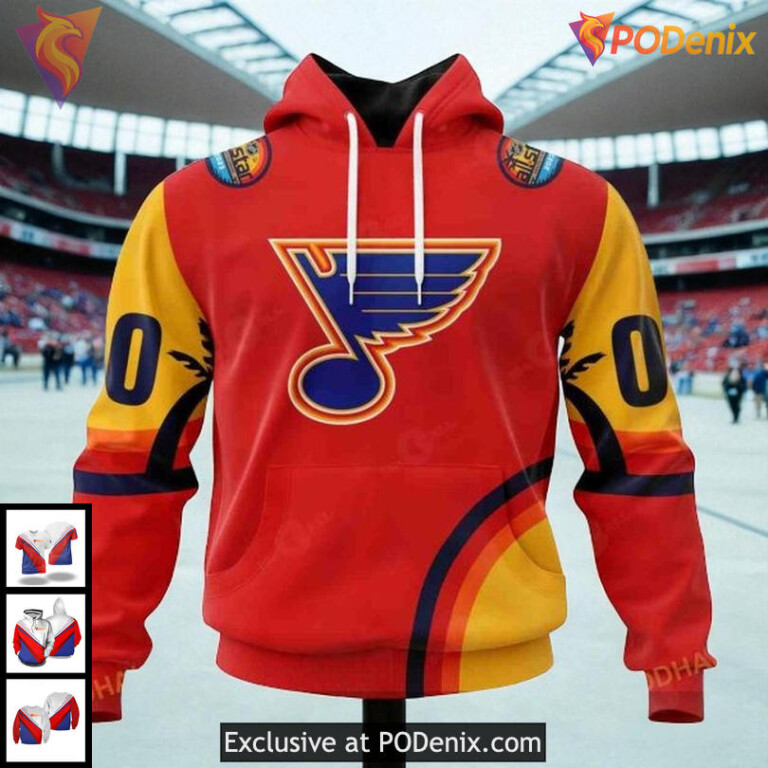 Personalized St Louis Blues Hoodie, Cool Graphic NHL Sunset 3D Pullover