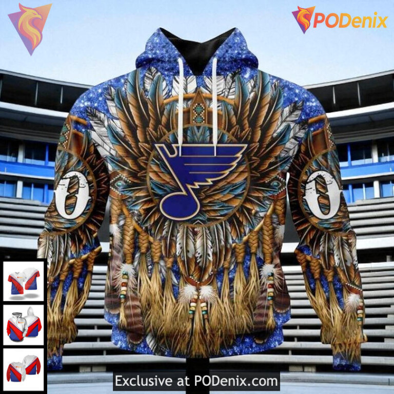 Personalized St Louis Blues Hoodie, Native Costume Inspired NHL 3D Design