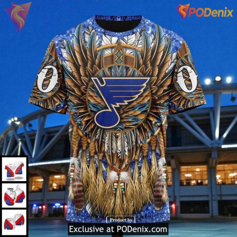 Personalized St Louis Blues Hoodie, Native Costume Inspired NHL 3D Design - 2
