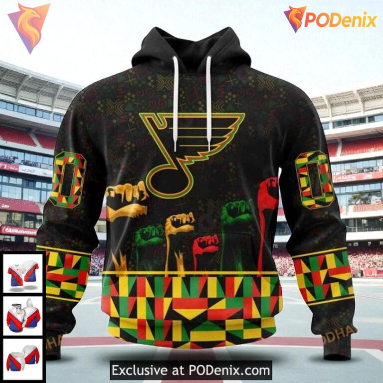 Personalized St Louis Blues Hoodie, NHL Custom 3D Design Celebrate Black History Month