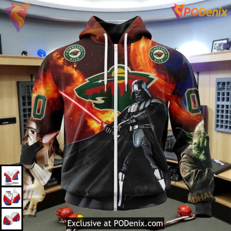 Personalized Star Wars Graphic Style NHL Minnesota Wild Kids Hoodie 3D - 1