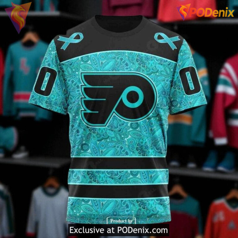 Philadelphia Flyers All Over Print Hoodie, Ovarian Cancer Awareness Design - 2