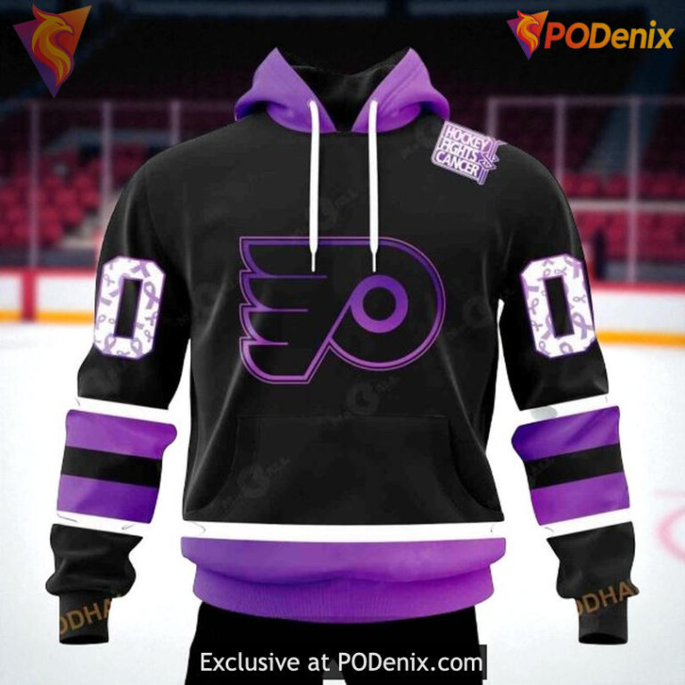 Philadelphia Flyers Hoodie 3D, Black Hockey Fight Cancer NHL Shirt Design