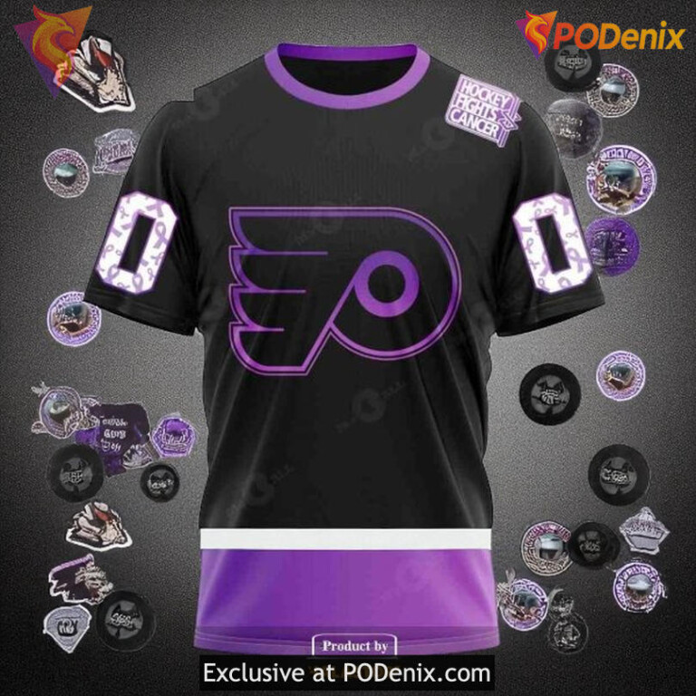 Philadelphia Flyers Hoodie 3D, Black Hockey Fight Cancer NHL Shirt Design - 2