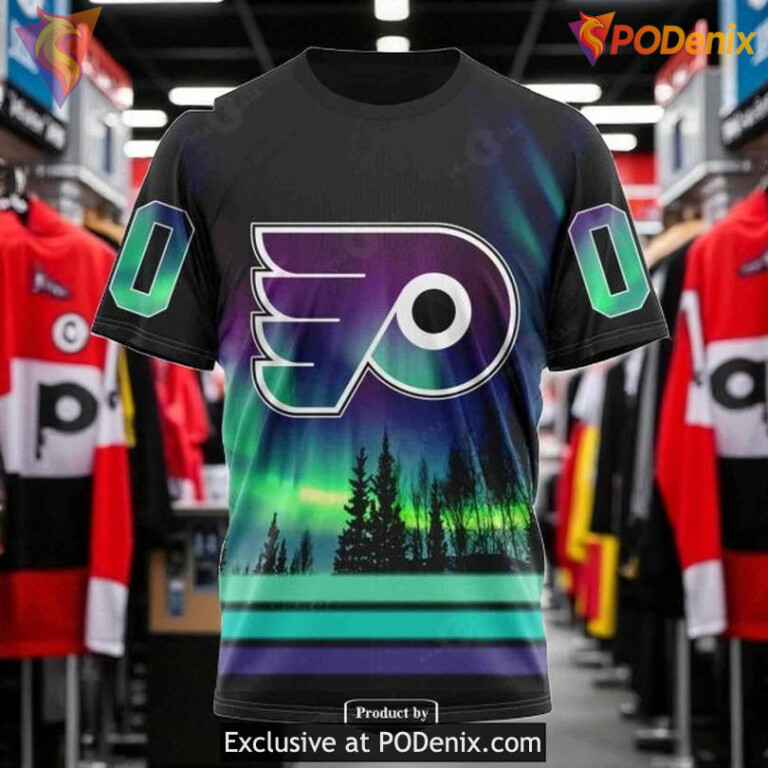 Philadelphia Flyers Hoodie With Northern Lights Custom NHL 3D Shirt - 2