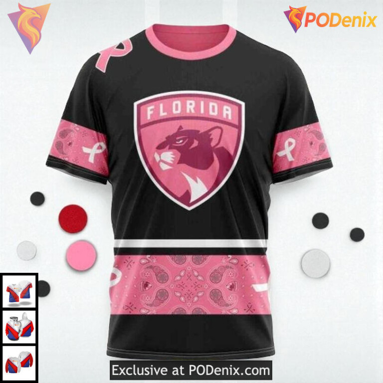 Pink Breast Cancer Awareness Custom Florida Panthers Graphic Hoodie NHL 3D - 2
