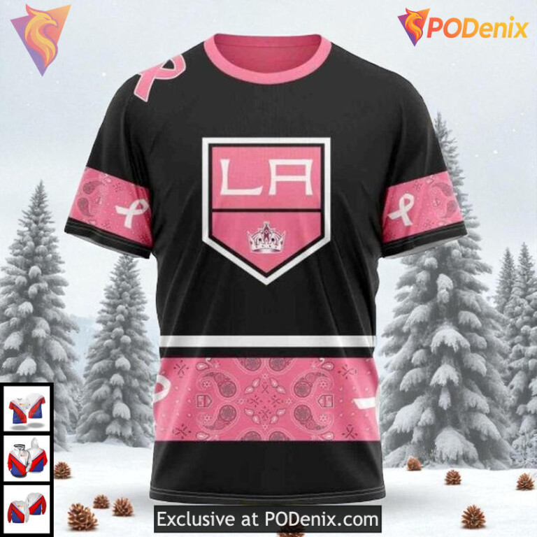 Pink Breast Cancer Awareness Custom Los Angeles Kings Pullover Hoodie NHL 3D - 2